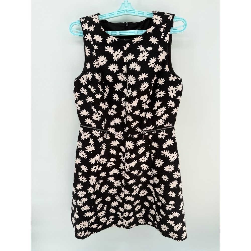 Ann Taylor Womens 6 Black White Daisy Floral Jacquard Sleeveless Zipper Dress